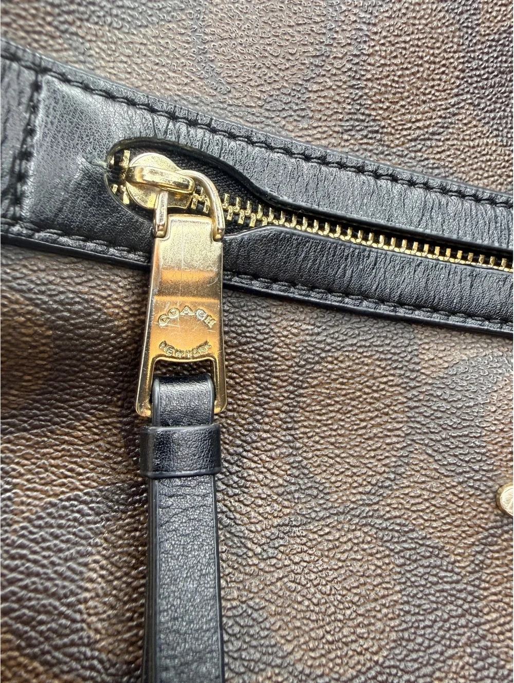 Coach Mae File Crossbody Signature Leather Logo Pattern Brown Black F77885